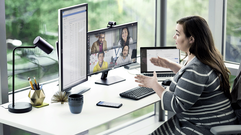 Woman using Teams for a meeting using a Microsoft partner Teams app